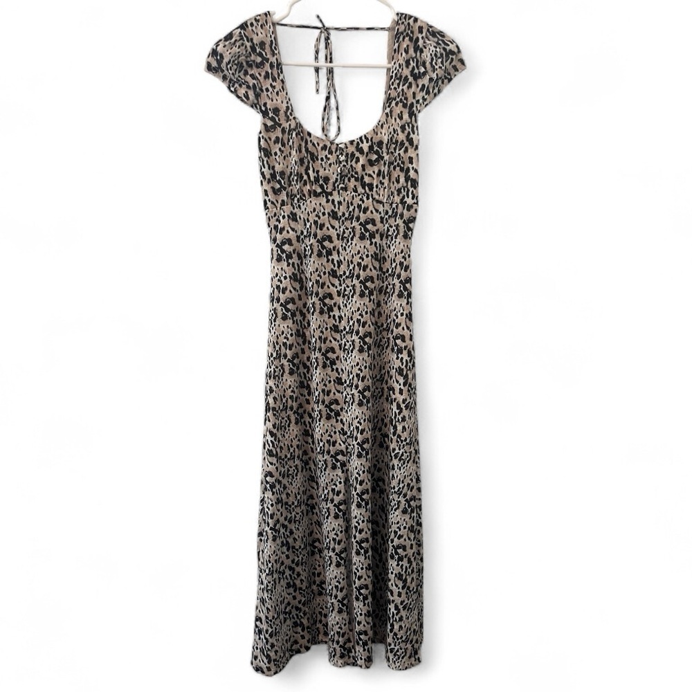 Top Shop Animal Print Midi Dress Tie Back Cap Sleeve Size 2